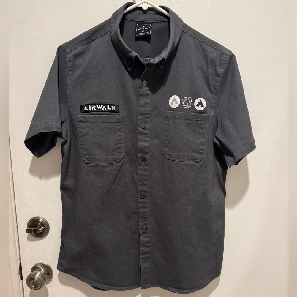 Airwalk Shirt Mens Gray Skater 90s Y2K Mechanic Button Up vintage 
 Punk Rock M